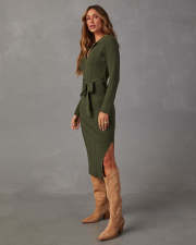 SC Solid Color V Neck Knits Midi Dress OSM-4465