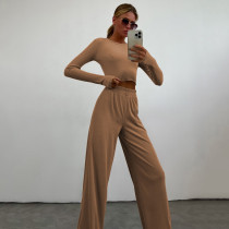 SC Long Sleeve Solid Color Wide Leg Pants Suit YMZY-0030
