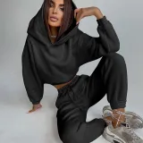 SC Solid Color Long Sleev Hooded Drawstring Pants Suit YMZY-6509