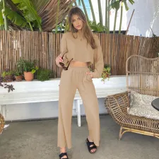 SC Casual Loose Sweatshirt Pants 2 Piece Set YMZY-9701