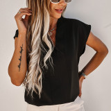 SC Solid Color V Neck Short Sleeve T Shirt YMZY-9105