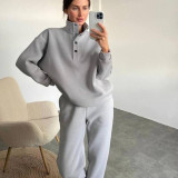 SC Fashion Button Stand Collar Set Two Piece Pants Set YMZY-6825