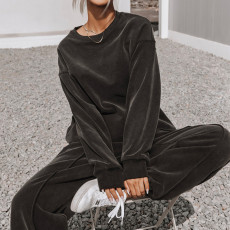 SC Solid Color O Neck Long Sleeve Sweatpant 2 Piece Set YMZY-0908