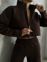 SC Zipper Long Sleeve Sweatshirt Two Piece Pants Set YMZY-1045