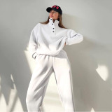 SC Fashion Button Stand Collar Set Two Piece Pants Set YMZY-6825