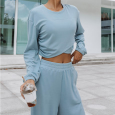 SC Loose Solid Color Casual Sweatshirt Pants Suit YMZY-9831