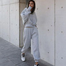 SC Hooded Sweatshirt Coat Pants Solid 2 Piece Set YMZY-1939