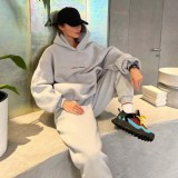 SC Letter Print Long Sleeve Hooded Casual Pants Suit YMZY-19873