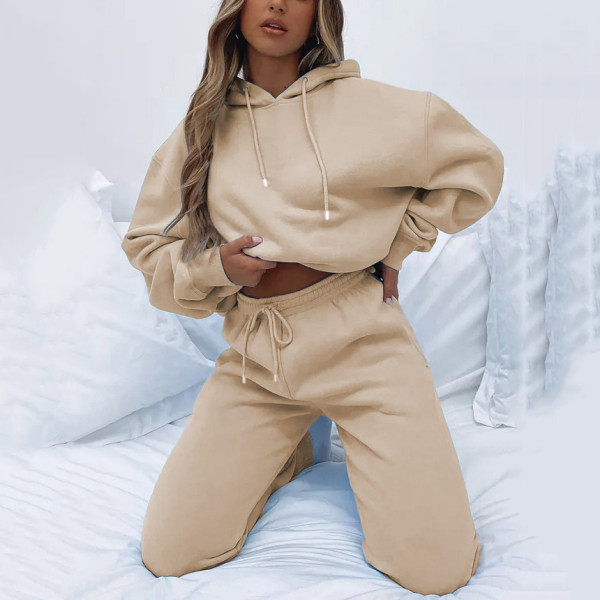 SC Solid Color Hooded Sweatshirt Two Piece Pants Set YMZY-11905