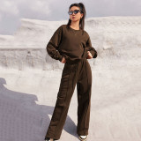 SC Solid Color Long Sleeve Sweatshirt Pants 2 Piece Set YMZY-12911