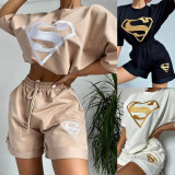SC Embroidered Sport Short Sleeve Two Piece Shorts Set YMZY-8029