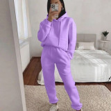 SC Casual Hooded Long Sleeve Sweatshirt Solid Color Sports Set YMZY-6502