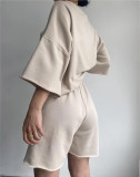 SC Solid Color Half Sleeve Loose Two Piece Shorts Set YMZY-11829