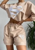 SC Embroidered Sport Short Sleeve Two Piece Shorts Set YMZY-8029