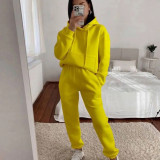 SC Casual Hooded Long Sleeve Sweatshirt Solid Color Sports Set YMZY-6502