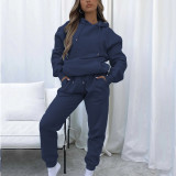 SC Solid Color Hooded Sweatshirt Two Piece Pants Set YMZY-11905