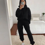 SC Casual Hooded Long Sleeve Sweatshirt Solid Color Sports Set YMZY-6502