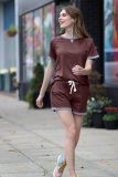 SC Color Block O Neck T Shirt Short 2 Piece Set YMZY-0053