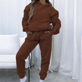 SC Solid Color Hooded Sweatshirt Two Piece Pants Set YMZY-11905