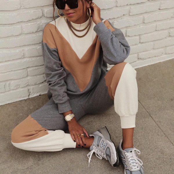 SC Color Block Sweatshirt Two Piece Pants Set YMZY-615