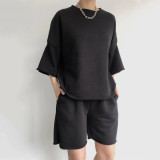 SC Solid Color Half Sleeve Loose Two Piece Shorts Set YMZY-11829