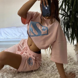 SC Embroidered Sport Short Sleeve Two Piece Shorts Set YMZY-8029