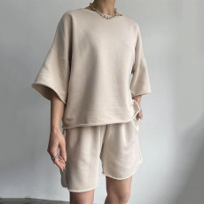 SC Solid Color Half Sleeve Loose Two Piece Shorts Set YMZY-11829