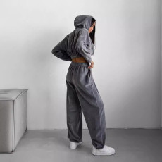 SC Casual Loose Hooded Sweatshirt Two Piece Pants Set YMZY-2105