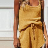 SC Solid Color Sling Sweater Two Piece Shorts Set YMZY-1025