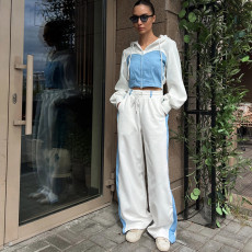 SC Contrast Color Long Sleeve Hoodies Pants Suit YMZY-841