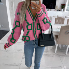 SC Long Sleeve V Neck Knits Print Coat YMZY-509