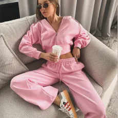 SC Long Sleeve Zipper Hoodies Solid Color Pants Suit YMZY-866
