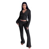 SC V Neck Zipper Hooded Two Piece Pants Set YD-8819