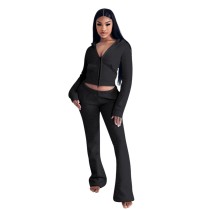 SC V Neck Zipper Hooded Two Piece Pants Set YD-8819