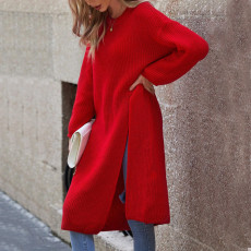 SC Long Sleeve Loose Sweater Split Midi Dress GDAM-7205