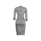 SC Black White Print 3/4 Sleeve Split Midi Dress SFY-2370