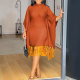 SC Plus Size Sequin Tassel Bat Sleeve Midi Dress NY-3300