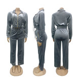 SC Lapel Zipper Coats And Pants Two Piece Set SFY-575