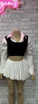 SC Pre Order: About 7 work days shipping Casual Contrast Color Bubble Two Piece Skirts Set YUEM-50004