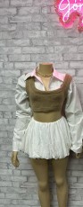 SC Pre Order: About 7 work days shipping Casual Contrast Color Bubble Two Piece Skirts Set YUEM-50004