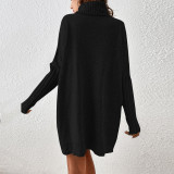 SC High Neck Long Sleeve Loose Sweater Mini Dress GDAM-7180