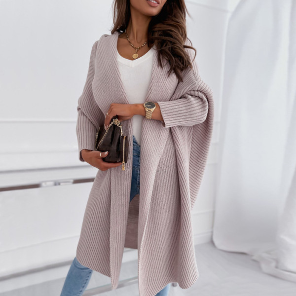 SC Drop Shoulder Long Sleeve Cardigan Long Sweater Coat GDAM-7191