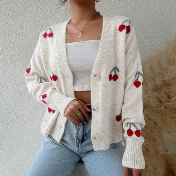 SC Cherry Sweater Cardigan Long Sleeve Tops GDAM-7182