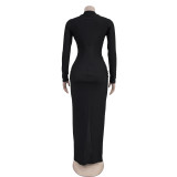 SC V Neck Long Sleeve Solid Split Maxi Dress GFYX-7118