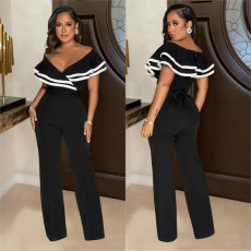 SC Sleeveless V Neck Solid Color Jumpsuit BY-7052