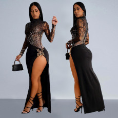 SC Sexy Hollow Out Hot Drill Split Maxi Dress GFYX-7119
