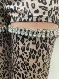 SC Leoparf Print Hollow Out Rhinestone Pants QODY-6049