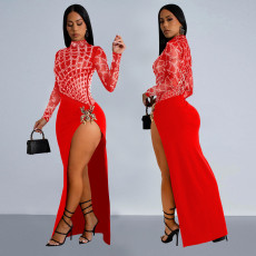 SC Sexy Hollow Out Hot Drill Split Maxi Dress GFYX-7119