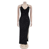 SCS Sequin Velour Sling Backless Maxi Dress BY-7065