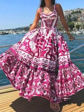 SC Plus Size Fashion Print Sling Big Swing Maxi Dress GHHE-25058